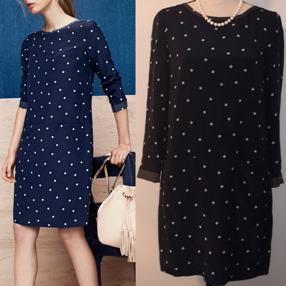J Crew Navy and Cream Polka Dot Shift Dress